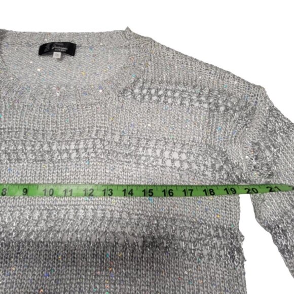 White Glitter Long Sleeve Sweater Open Knit Top Xmas New Years Party Top Blouse - Picture 3 of 6